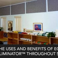 A classroom with cubbies and echo eliminators